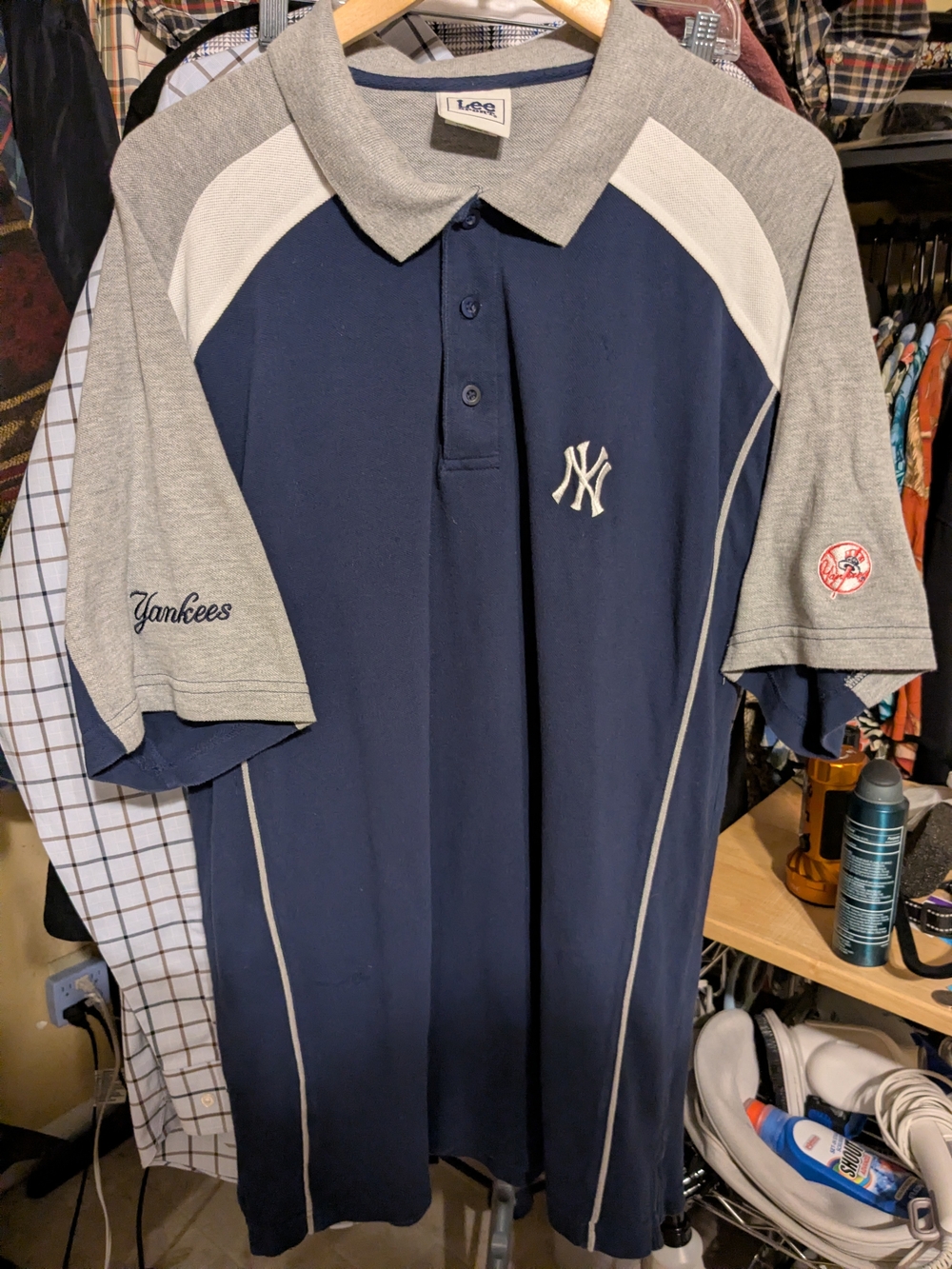 Lee Sport Men’s XL Navy and Gray Yankees Polo Shirt